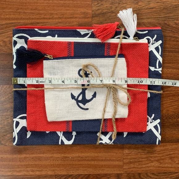 Mud Pie Sea Icon Case Trio Anchor Jute Cases Carryall Cosmetic Bag Set of 3 New - Picture 2 of 2